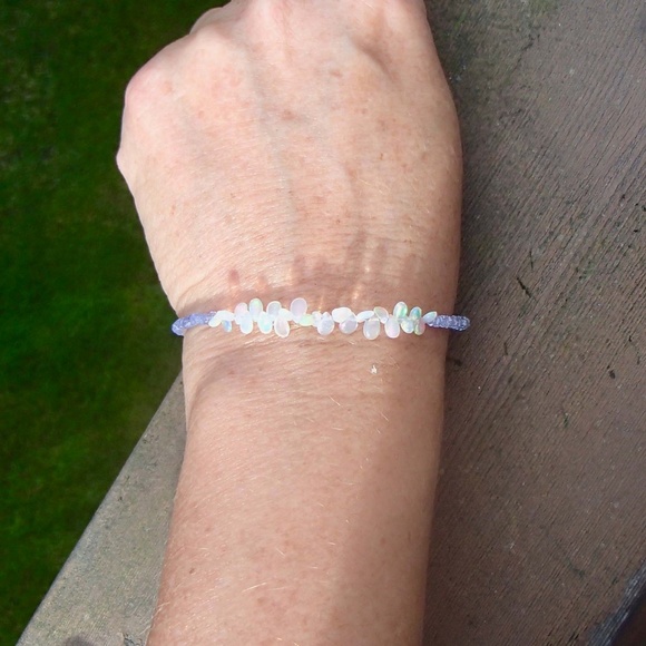 Handmade Natural Welo Opal and Tanzanite Bracelet Solid 14k Gold , 7.5" - 7.9" - Picture 4 of 7